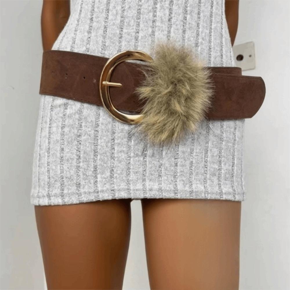 Suede Women Waistband Faux Fur Wide Belt Ins Waist Belt  Waist Accessories