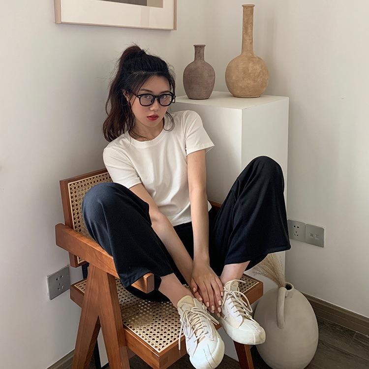 

Короткая футболка с круглым вырезом и короткими рукавами цвета конфет, женская летняя одежда, корейская версия, свободная женская одежда, женский топ XXL