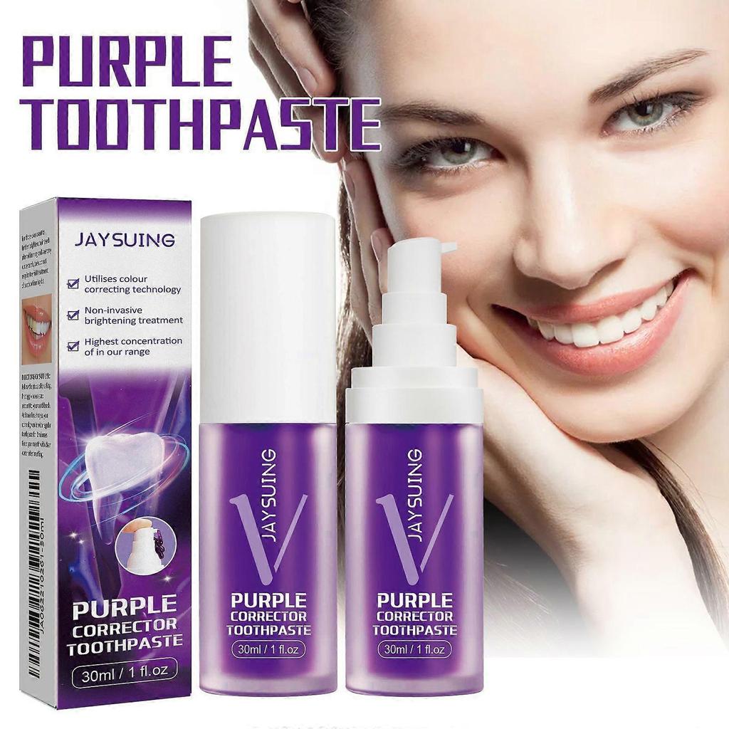 Purple whitening toothpaste cleans teeth stains, tartar, whitens teeth, bad