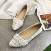 Fashion Women's Flat Shoes Pointed Toe Pearl With Heel Office 39 Luxury Brand Young Non Slip Discount Elegant Dress On Ladies Footwear