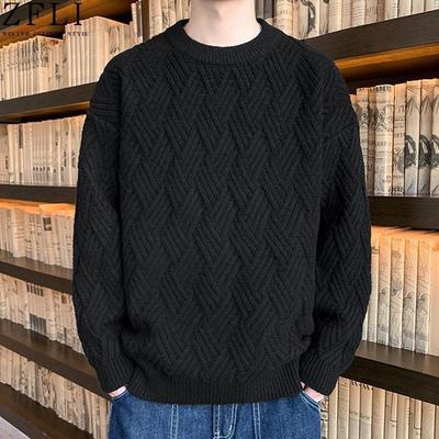 Pull Tricoté Épais Mode Homme Chaud Polyvalent Grande Taille Maille Douce Tissu Haute Qualité Design Col Rond Coupe Ample Décontracté Sport Manches Longues Pull Tricoté
