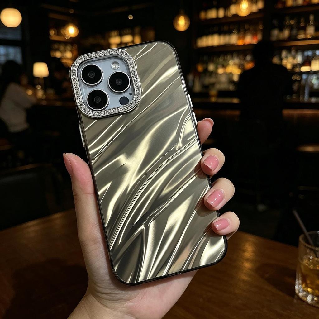 Water Ripple iPhone 16 Pro Case with Rhinestone Lens