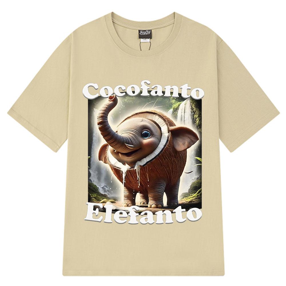 

Футболка Cocofanto Elefanto Funny Italian Brainrot Meme Graphic T-shirt для мужчин и женщин, летние хлопковые удобные свободные футболки с коротким рукавом, топы XXXL хаки