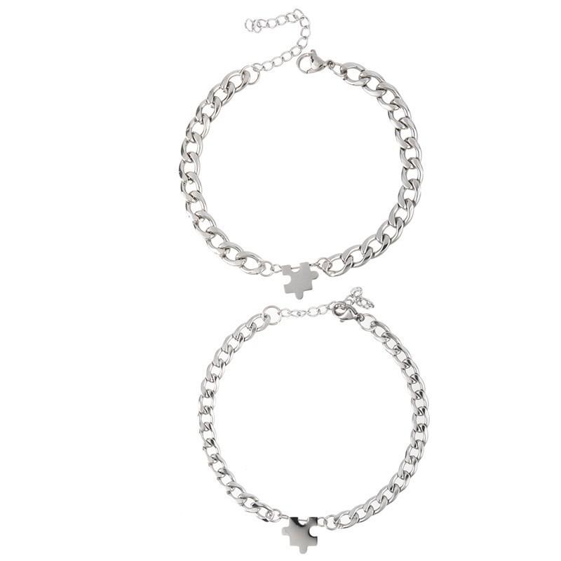 Adjustable Titanium Steel Puzzle Link Couple Bracelet Men Women Hypoallergenic Fashion Jewelry Gift Anniversary Men s