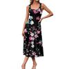 Women's Casual Fashion Round Neck Sleeveless Printed Side Pocket Midi Dress