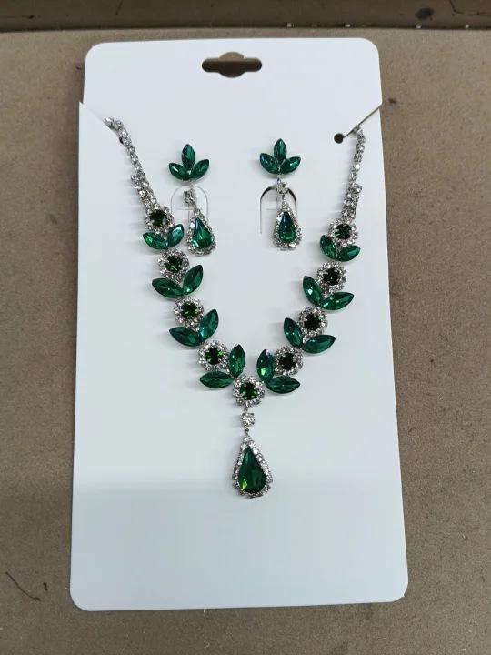 European and American court style diamond-encrusted flower water drop stud earrings necklace collarbone chain jewelry set female