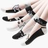 5Pairs/Lot Summer Socks Black And White Cat Glass Silk Breathable Female Socks Simple Short Socks