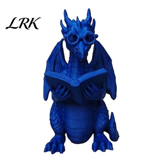 Reading Room Decorations 3D Printed Dragon Figurine, Cute Statue with Glasses Creative Desk Accessories Book, Fantasy Desktop Bookshelf Decor,