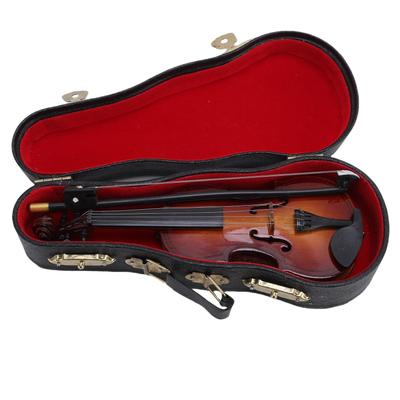 Mini Musical Instrument Violin 14cm Basswood Miniature Violin Decorative Ornament with Case for Home