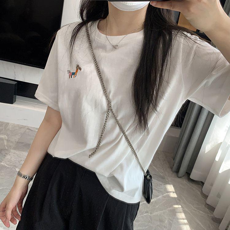 

Women s Plus Size Loose-Fit Embroidered White Cotton T-Shirt, Short-Sleeve, 2025 Style XL