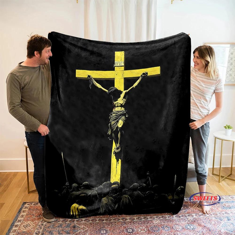 NO.3 Comfortable and Soft Cross Jesus Blanket, Add Beauty To The Home, All Seasons, Home Office Can Be Used, Nap Camping Blanket