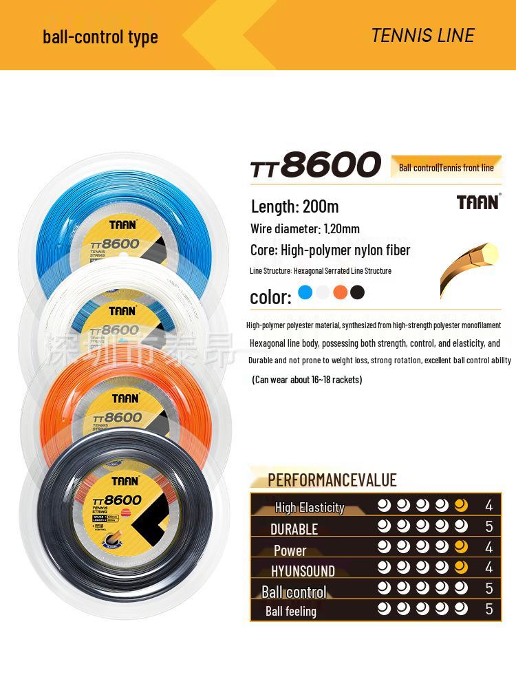 TAAN TT8600 Hexagonal Polyester Tennis String - 200m Reel for Control, Spin, and Power