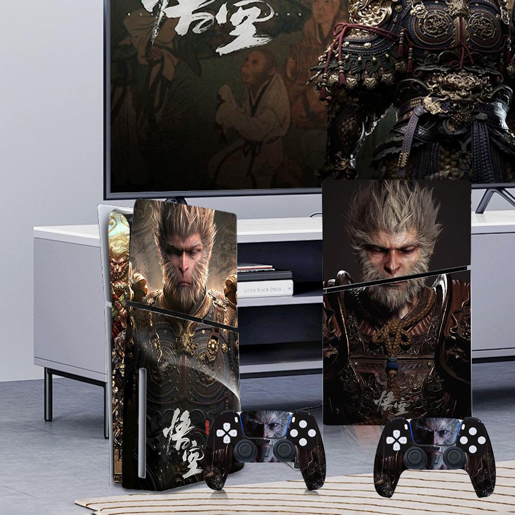 Black Myth Wukong Vinyl Protective Cover Anti-Scratch Cool Decal Cover Dustproof for PS5 Slim Disc Digital Console & Controllers