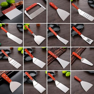 Edelstahl Fried Schaufel Spachtel Steak Pizza Greifen Schneider Spaten Gebäck Kuchen BBQ Werkzeuge Holzgriff Küchengeschirr Spatel