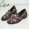 Spring New Leopard Printed Women Loafers Fashion Pearl Decor Thick Heel Ladies Shoes Pu Leather Big Size Office Shoes