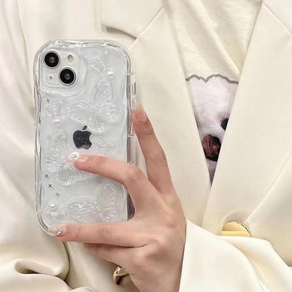 For iPhone 13 Case Pearl Butterfly Design Clear TPU Phone Cover