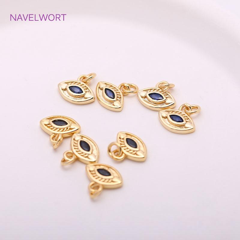 10mm*8.5mm 14K Gold Plating Brass Metal Evil Eye Pendants Black/Blue Color Evil Eye Charms DIY Jewelry Making Accessories