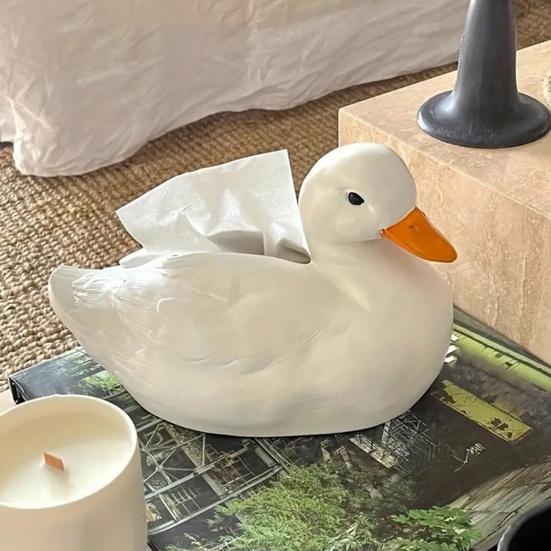 White Duck Tissue Box Cover Cute Duck Tissue Dispenser Open Bottom Decorative Tissue Holder for Home Living Room Farmhouse Decor