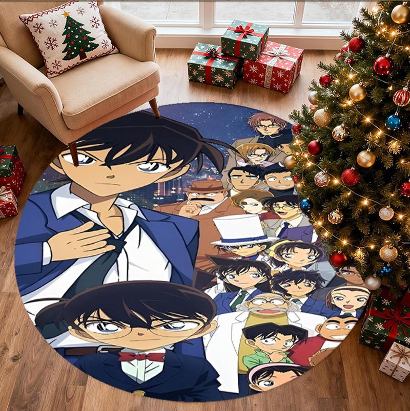 Detective Conan Pattern Round Rug, Indoor/Outdoor Mat, for Picnic, Gameroom, Bedroom, Office, Living Room, Home Decor Carpet, Birthday Gift