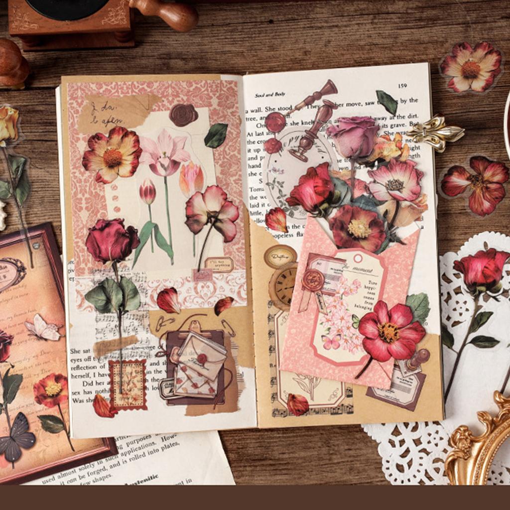 Plant Leaf Flower Themed Sticker Self Adheisve PET Sticker for Scrapbooking Journal Planner Phone Case Photo Album