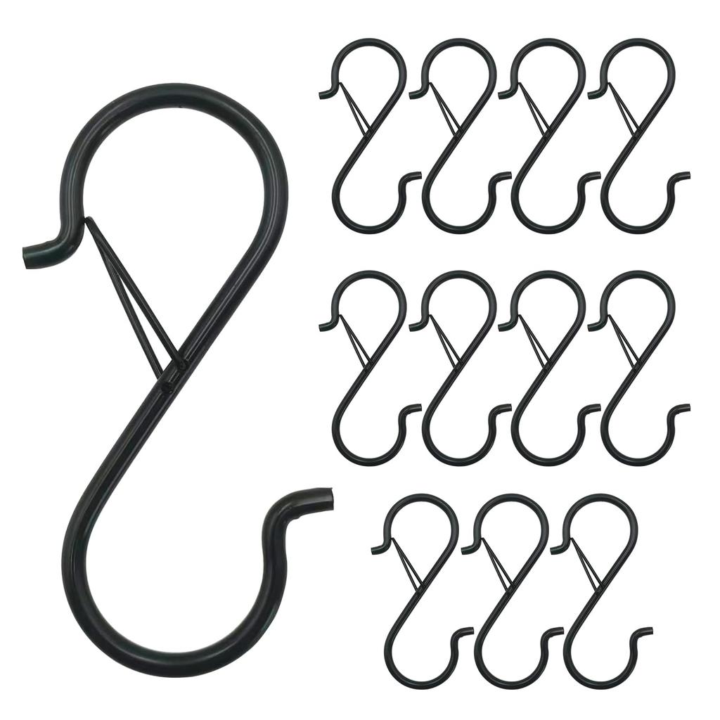 S Hooks 20pcs Heavy Duty 3.5 Inch Metal Hanging Hooks with Safety Buckle Closet Organizer Hooks for Kitchen Clothes Plants Bags Hats Belts