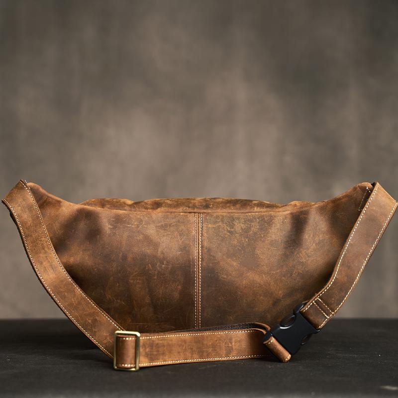 New Retro Genuine Leather Men's Waist Bag with Crazy Horse Leather Large Capacity Men's Bag Multi Functional Head Layer Leather Bag
