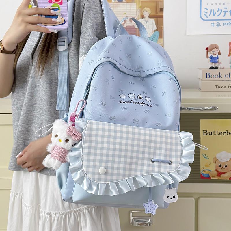 Schoolbag Japanese cartoon cat backpack plaid small fresh and sweet student schoolbag simple shopping high value backpack