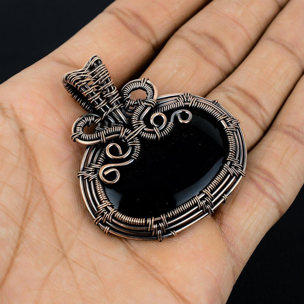 Black Onyx Jewelry, 999 Copper Wire Wrapped Pendant Handmade Gemstone Jewelry, Gifts For Wife Brand New Pendant
