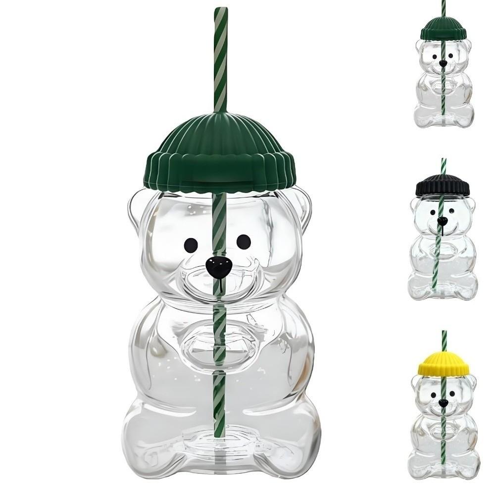 with Lid Bear Glass Cup Transparent Bear Straw Cup Cute Glass Cup with Straw  Parties