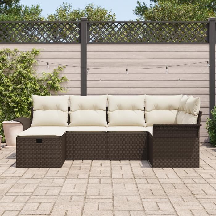 VidaXL Set de canapé de jardin 6 pièces avec coussins marron en poly rotin 3358877