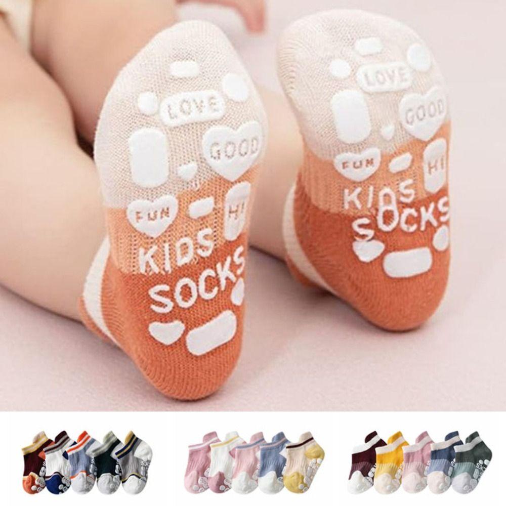 5Pairs Short Tube Baby Floor Socks Letter Toddle Walking Socks Kawaii Kids Ankle Sock  Streetwear
