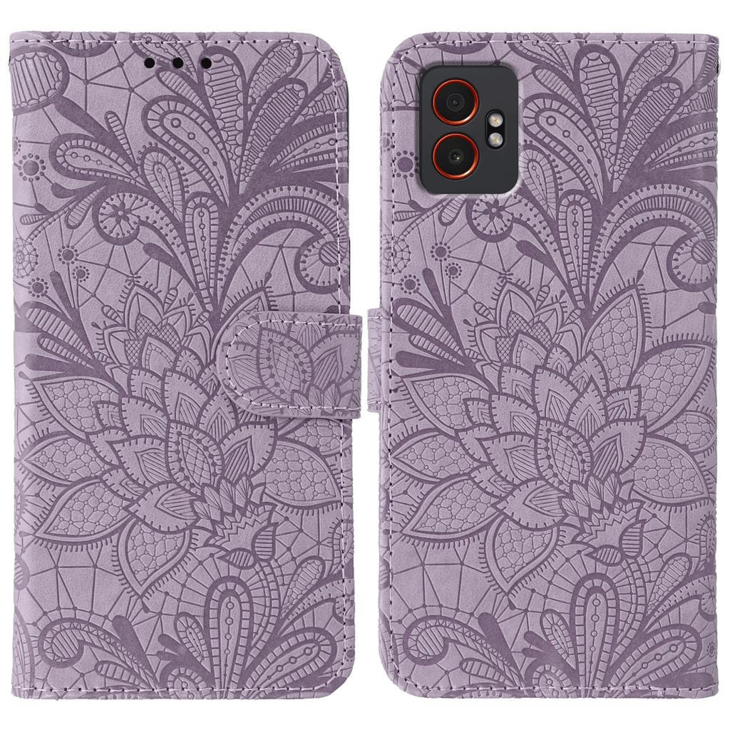 For Samsung Galaxy XCover7 Pro Case Lace Flowers PU Leather Flip Wallet Phone Cover with Wrist Strap