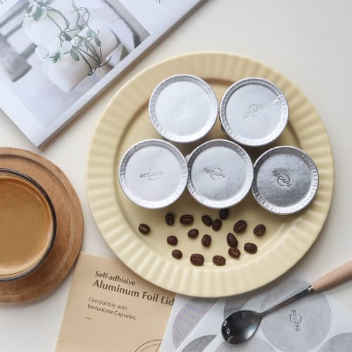RECAPS Aluminum Foil Coffee Pod Lid Seals, Reusable Coffee Filters, Compatible with Vertuoline Vertuo, 100 Filters (62mm), Refillable