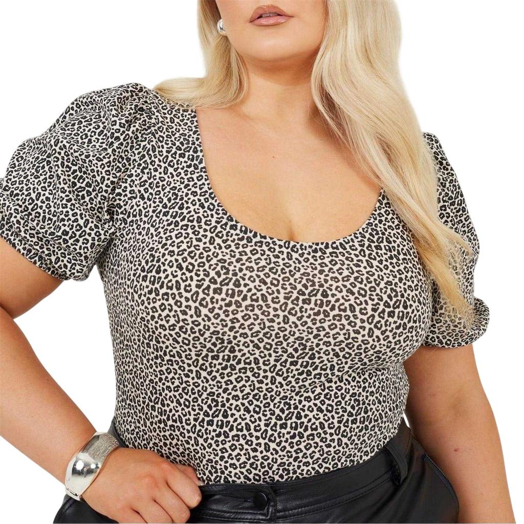 Brave Soul Womens/Ladies Leopard Print Plus Puff Sleeve Bodysuit