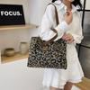 Leopard Print Canvas Shoulder Bag Women Tote Bag Multi-Pockets Handbag with Zipper Underarm Bag for Work Shopping