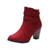 35-43 Large Size Autumn and Winter Suede Martin Boots Women's Zipper Belt Buckle Coarse Heel Boots