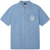 MLB New York Yankees Logo Bestickt Einreihig Denim Lässig Kurzarm Hemd Herrenhemden Blau 3ADRB0443-50BLL