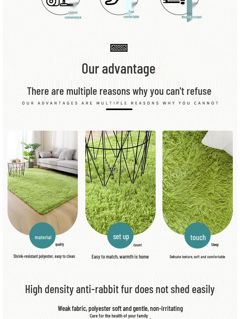 Long Pile Silk Wool Carpet - Full Coverage Bedroom and Living Room Rug, Solid Color