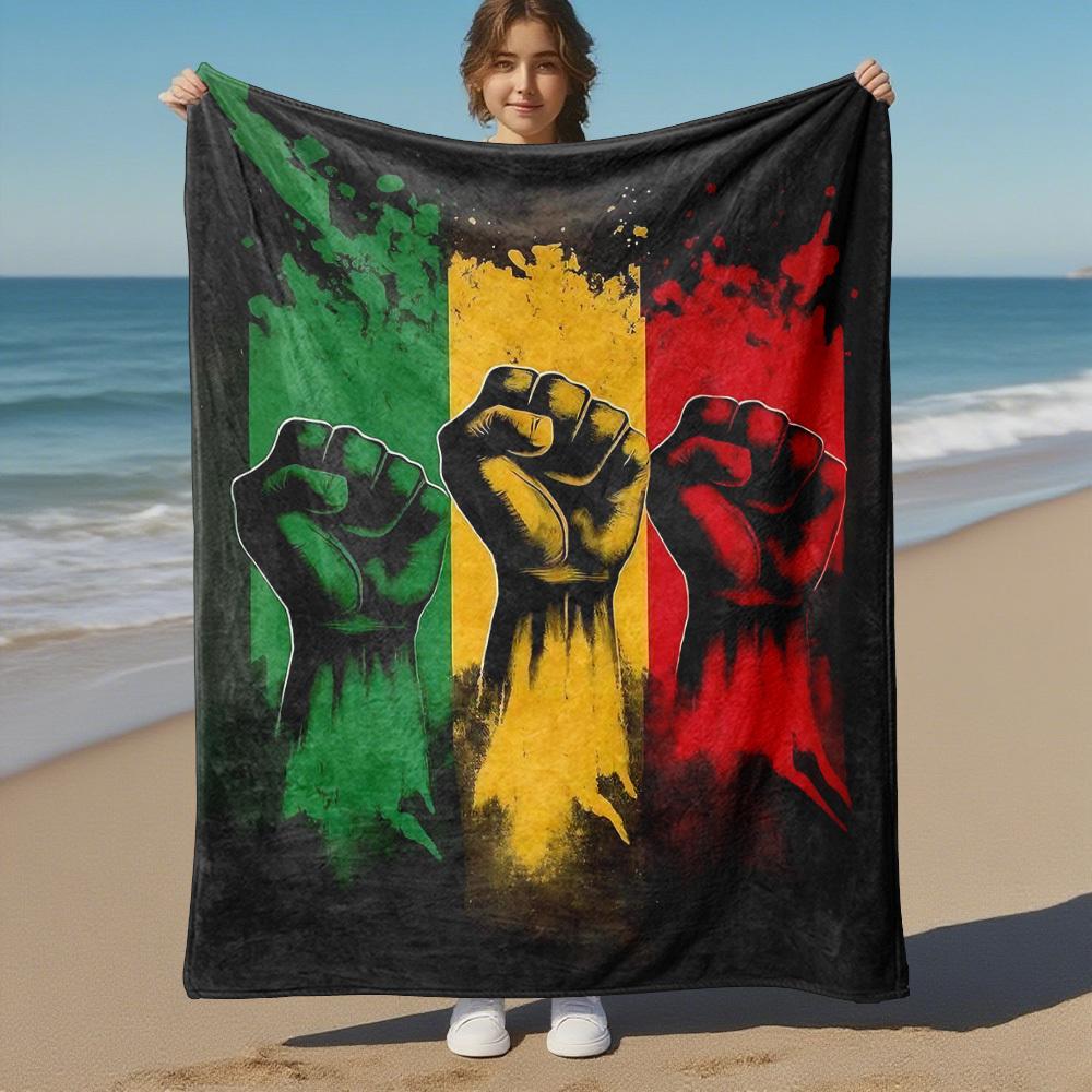 1pc Rasta, Fist Outdoor Flannel Blanket Soft Warm All-Season Throw for Sofa Bed Car Camping Office, Cozy Gift Idea1321S