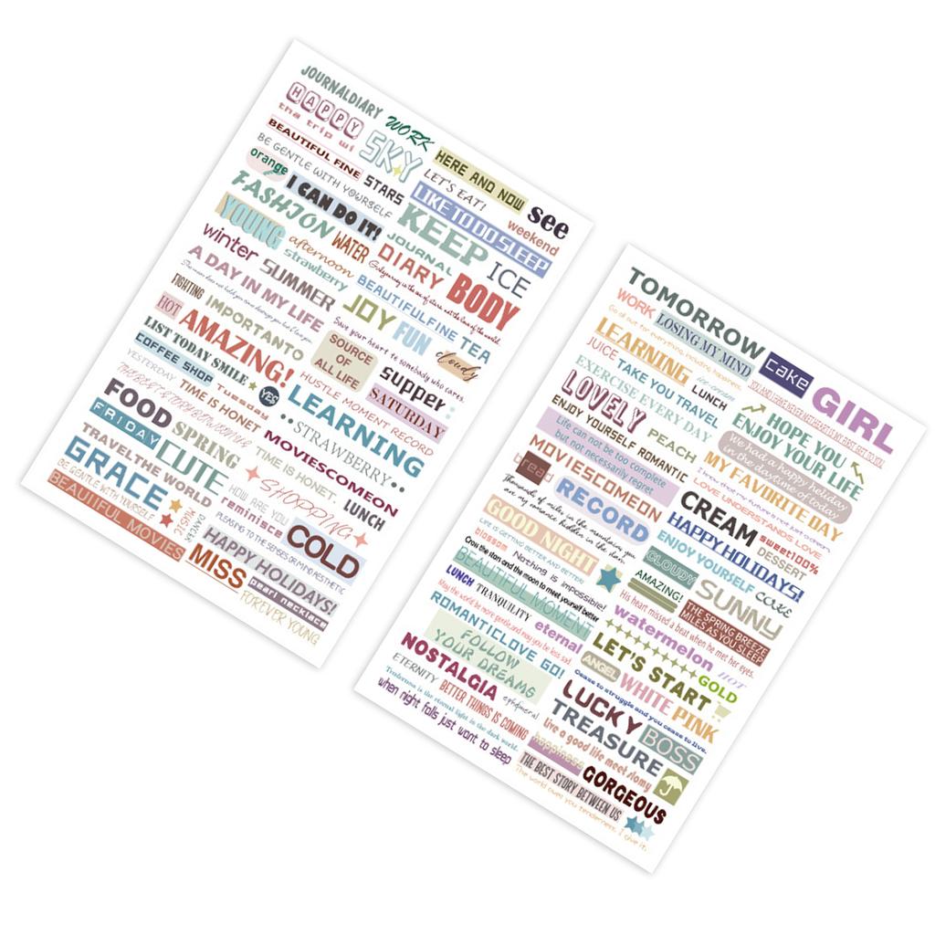 4PCS Preppy Sticker Cute Aesthetic Sticker English Words Pattern Easy Apply Decorative Sticker for Scrapbook Notebook