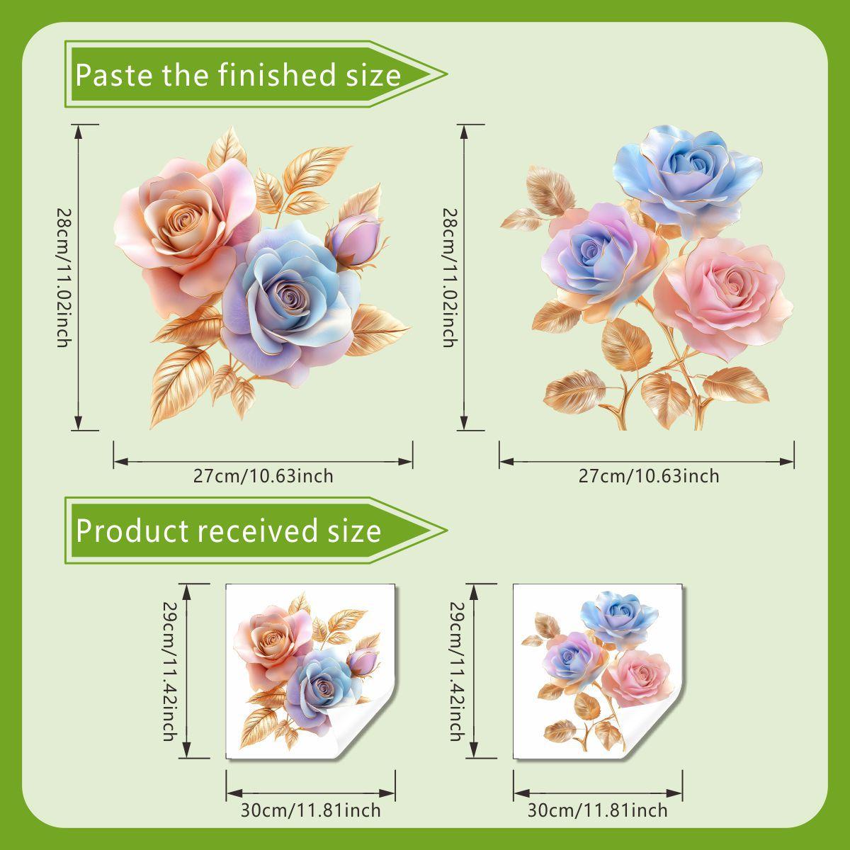 

Градиентная роза, наклейка для украшения туалета, наклейка для благоустройства ванной комнаты и туалета, самоклеящаяся, водонепроницаемая 30*30cm
