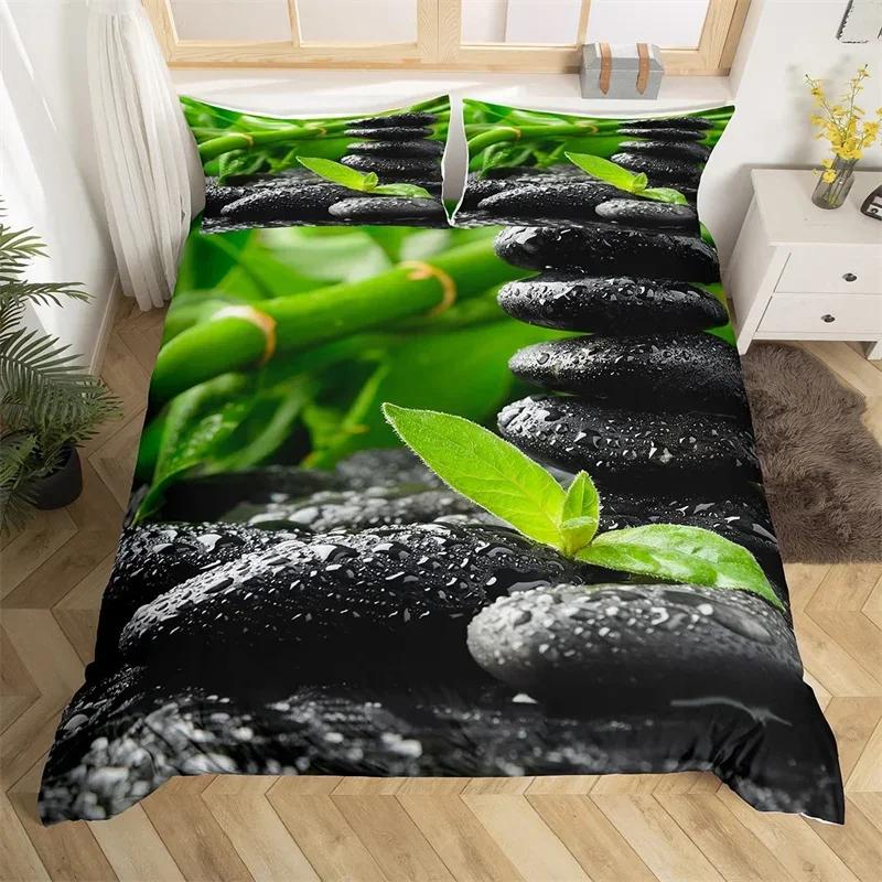 Comforter Zen Stones King Sandy Beach Bedding Set Microfiber Purple Phalaenopsis Comforter Meditation