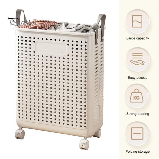 Dirty Clothes Basket Laundry with Wheels Large Capacity Handle Design Waterproof Slim Storage Box Hamper Breathable Mesh Holes Solution