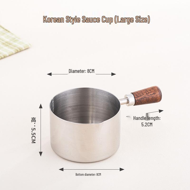 304 Stainless Steel Wooden Handle Sauce Measuring Cup for Western Cuisine