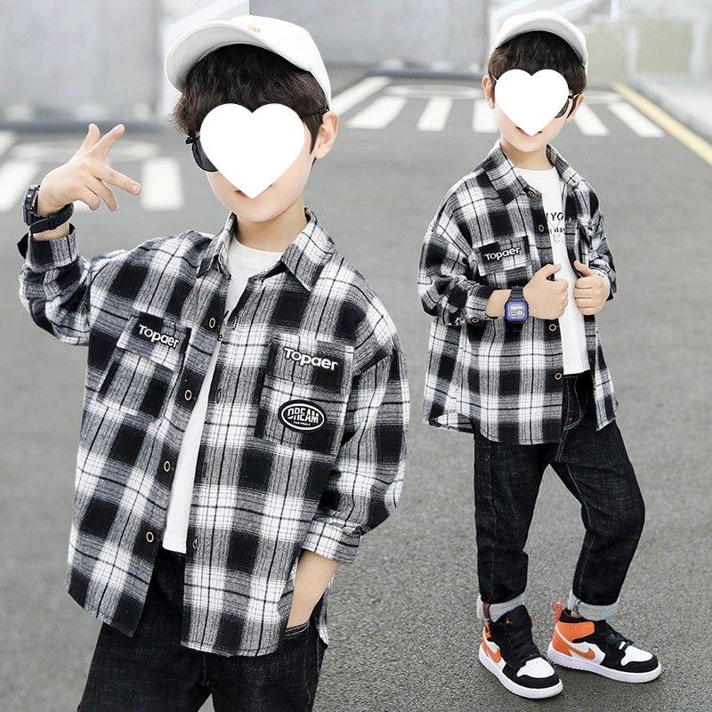 

Boys Plaid Long Sleeve Shirt Jacket, Spring & Autumn 2025, Korean Style, Trendy & Loose Fit for Big Kids. Size 110