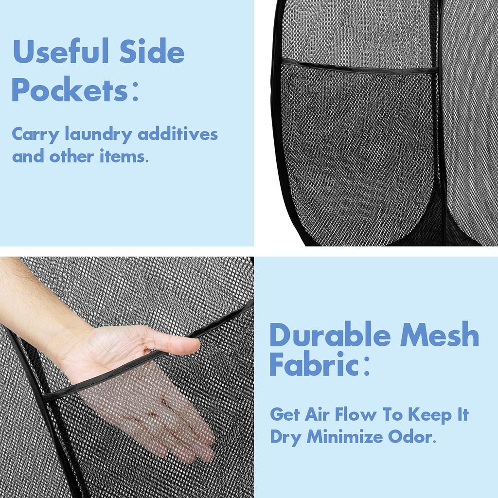 Popup Mesh Laundry Basket Hamper Collapsible And Portable Clothes Washing With Reinforced Carry Handle College Dorm Home Travel