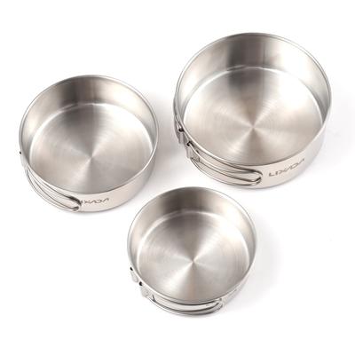 Ensemble de 3 ustensiles de cuisine combinés en acier inoxydable pour le camping, casserole avec poignée pliable