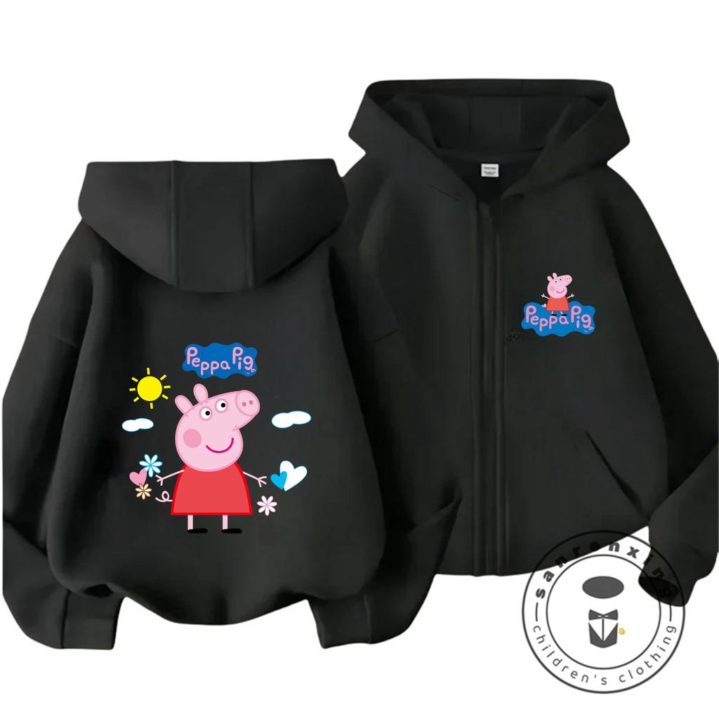 Fashion Kids Zipper Hooded Sweatshirt Cute Cartoon Autumn Winter Casual Street Wear Peppa Pig Children 3 14