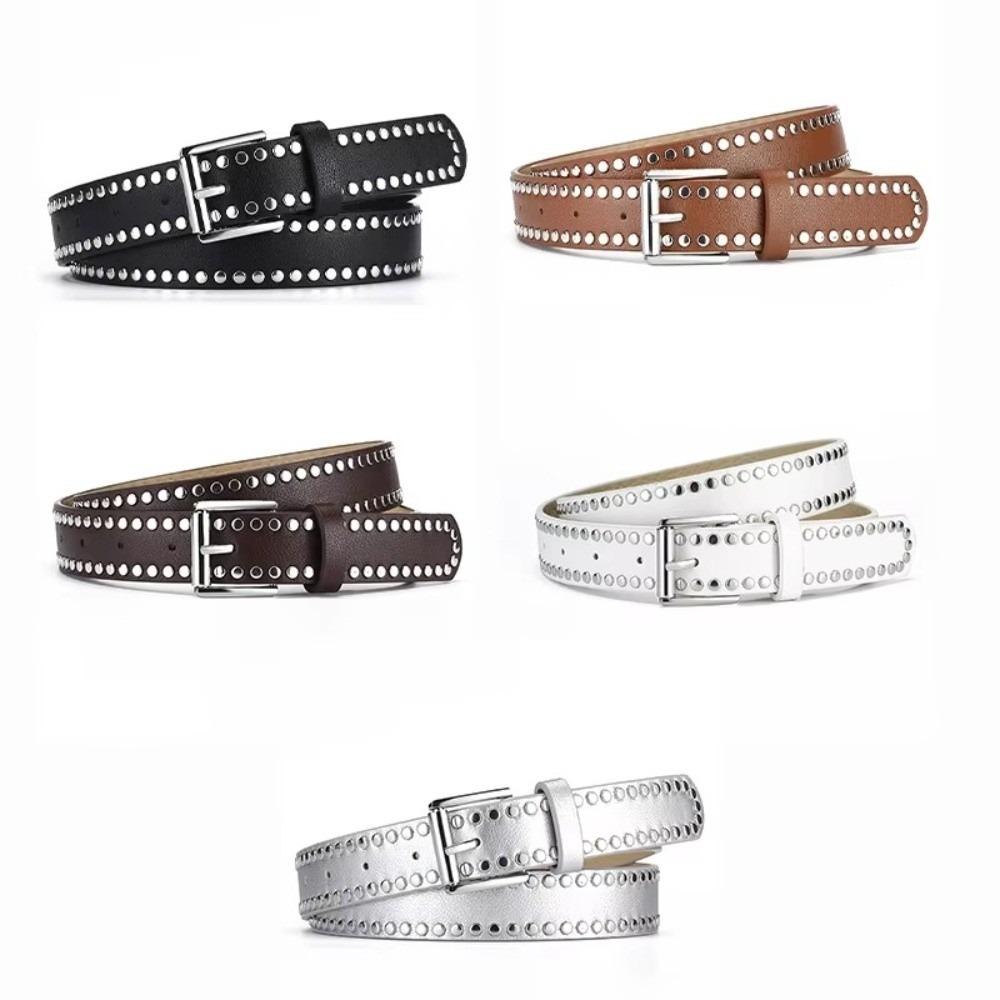 Versatile Jeans Belt Retro Rivet Decorative Belt Casual PU Leather Belt  for Women and Men