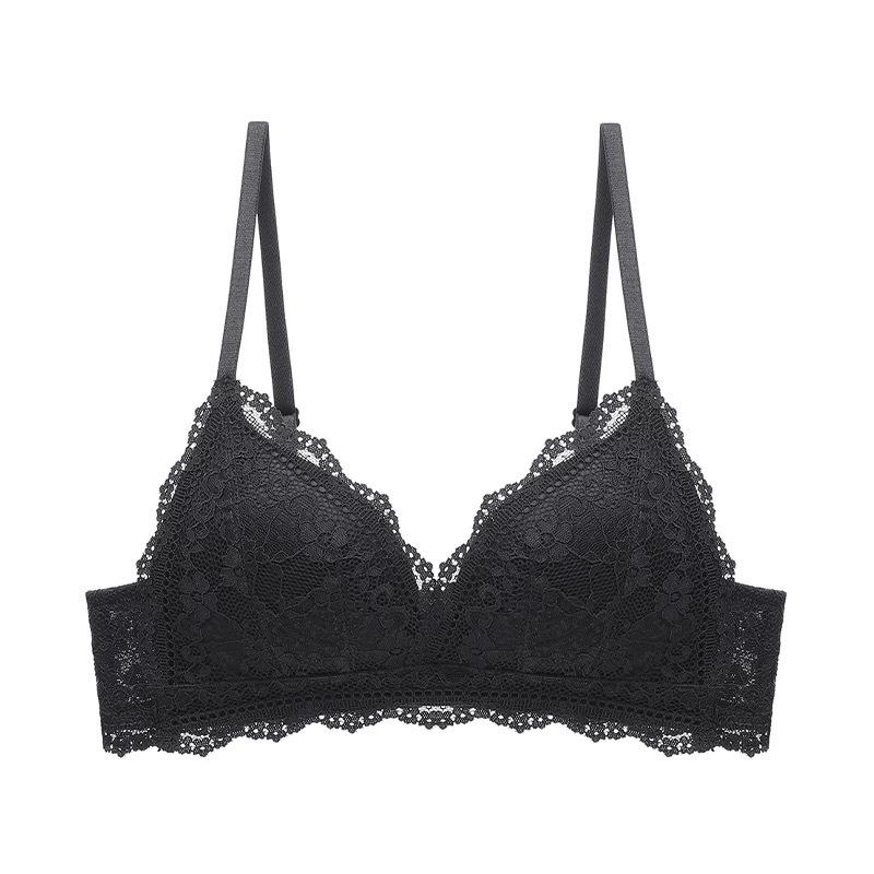 French Underwear Sexy Thin Triangle Cup Lace Underwear Without Steel Ring, Small Breasts Gathered and Closed Breasts, Upper Support Bra Cover